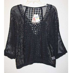 XCVI Wearables Black Crochet Pullover Top